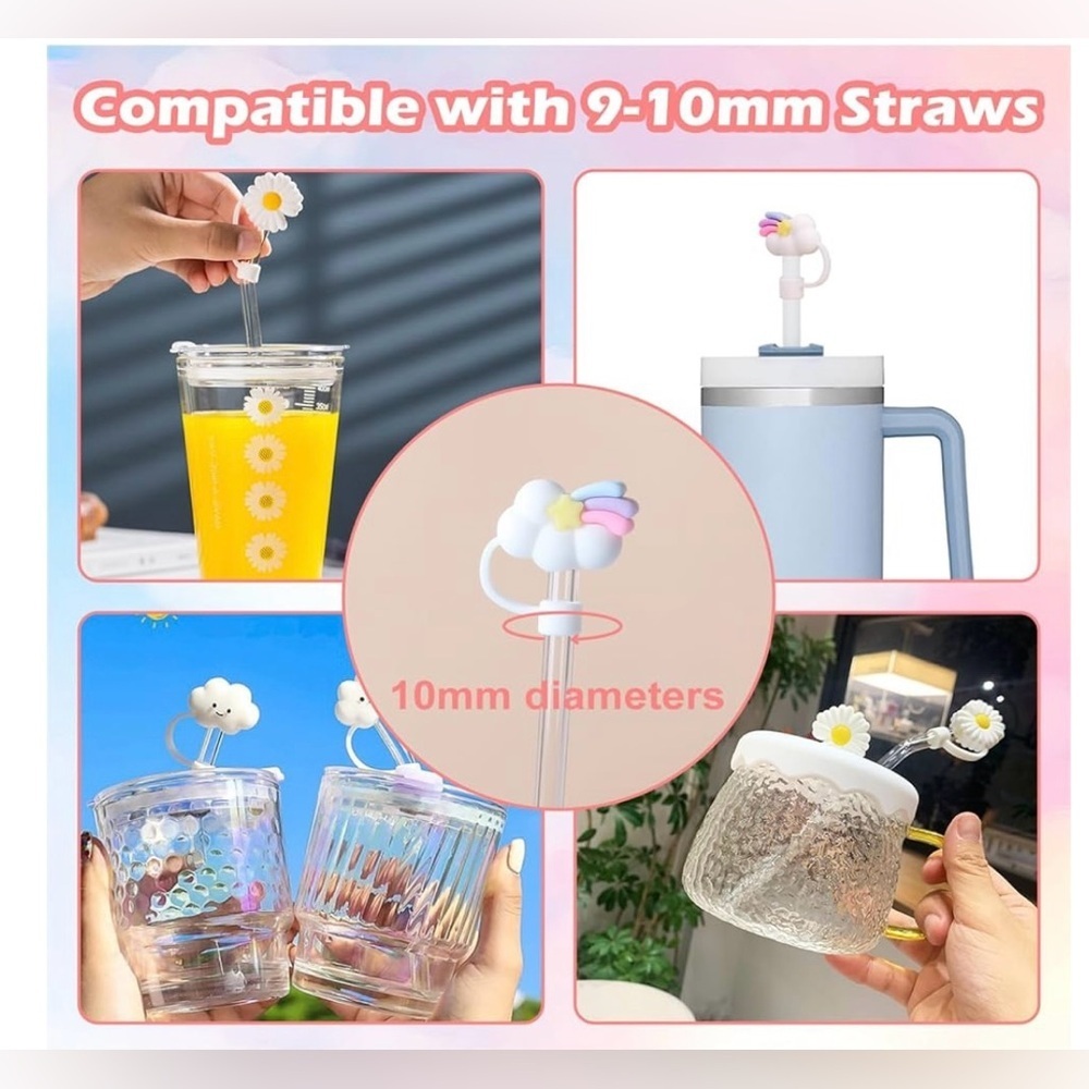 8PC Stanley Cup accessories Reusable Straw Cover- Top, Food Grade Silicone🌸 - Picture 3 of 8